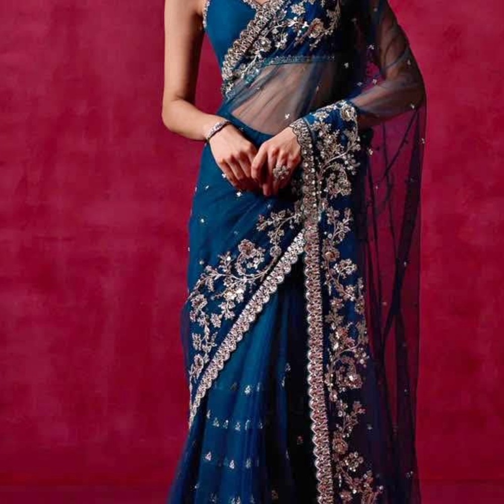 Elegant Blue Embroidered Saree